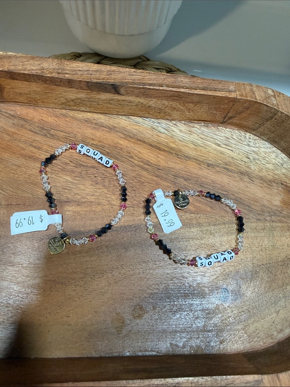 SQUAD Beaded Stretch Bracelet Set - Black, Pink & Clear